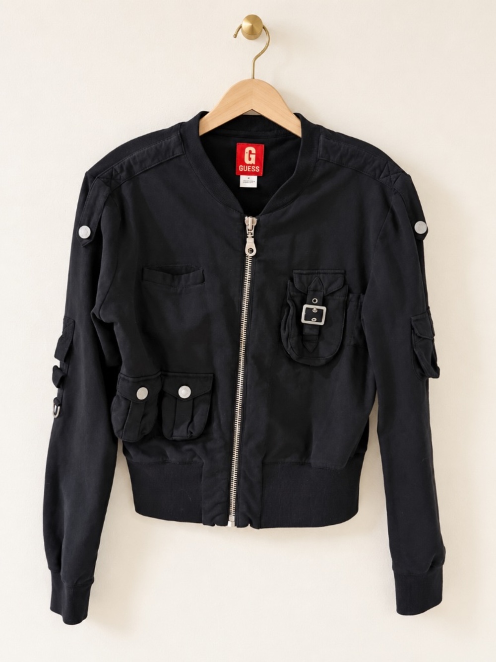 Vintage Guess Y2K Cropped Multi-pocket Utility Bomber Jacket Size S